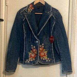 Boho Kikit Jeans Denim Floral Embroidered Jacket| Sz Med NWT